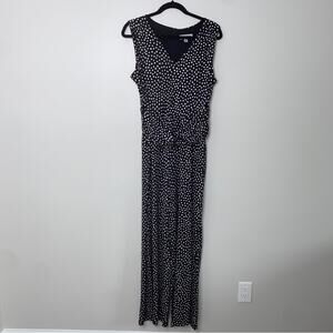Black White Polka Dot Twee Gamine Sleeveless V-neck Jumpsuit Romper Size XL